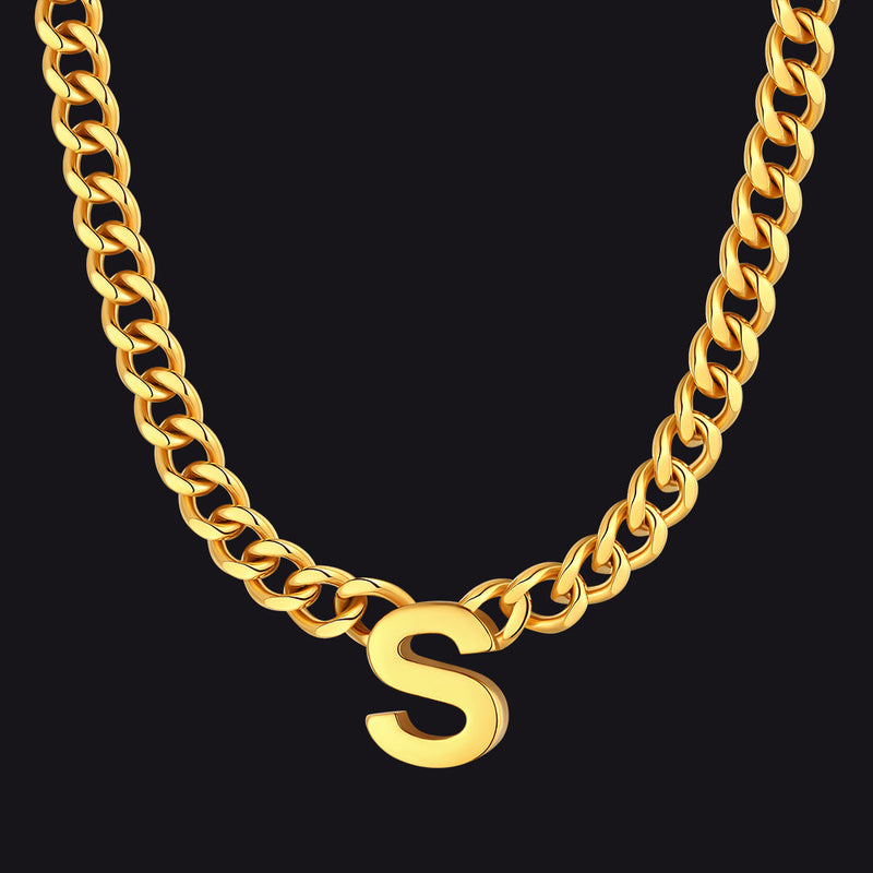 7mm Custom Initial Letter Cuban Link Chain Necklace for
