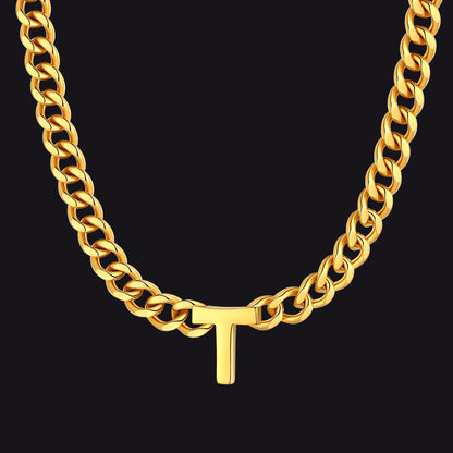 7mm Custom Initial Letter Cuban Link Chain Necklace for