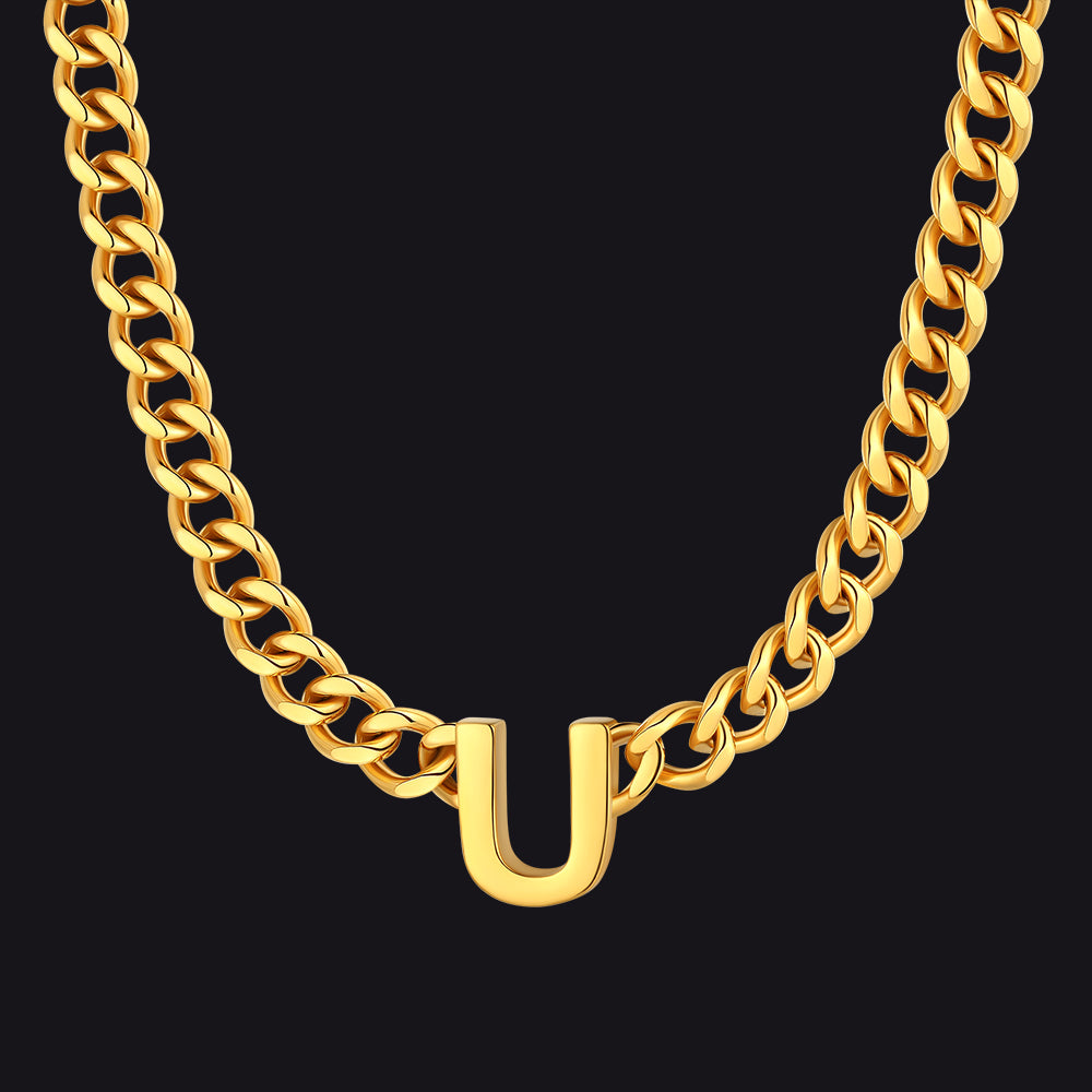 7mm Custom Initial Letter Cuban Link Chain Necklace for