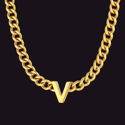 7mm Custom Initial Letter Cuban Link Chain Necklace for