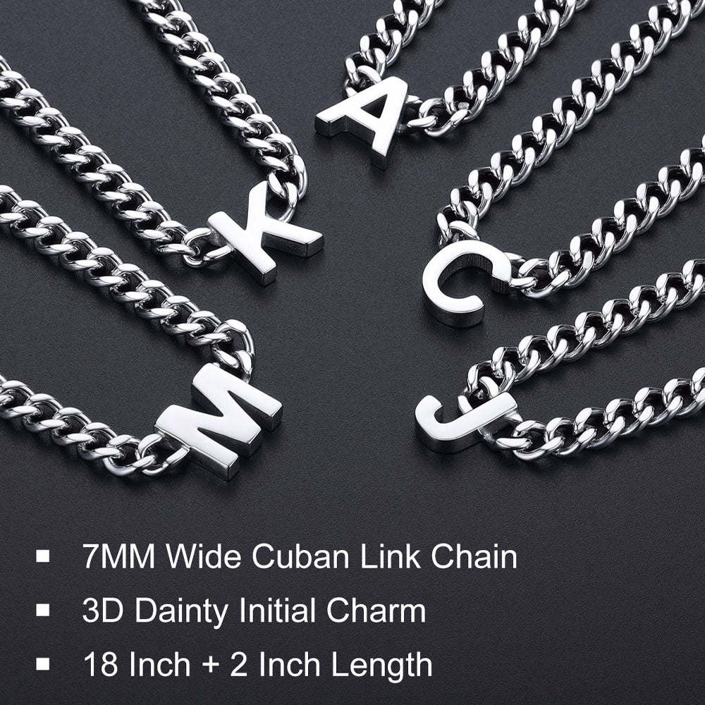 7mm Custom Initial Letter Cuban Link Chain Necklace for