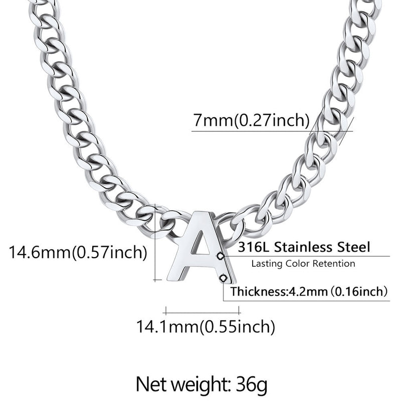 7mm Custom Initial Letter Cuban Link Chain Necklace for