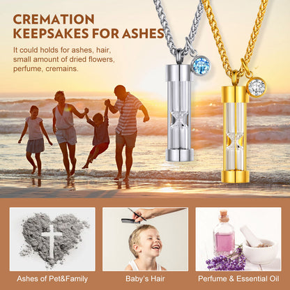 Hourglass Urn Ashes Necklace With Birthstone Cremation Keepsakes for