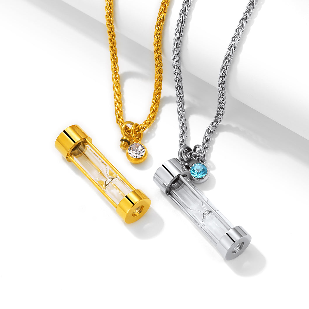 Hourglass Urn Ashes Necklace With Birthstone Cremation Keepsakes for