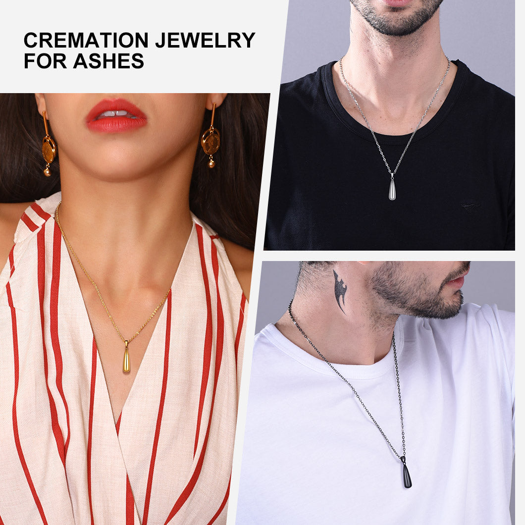 Engraved Cremation Tear Drop Urn Necklace for Ashes for