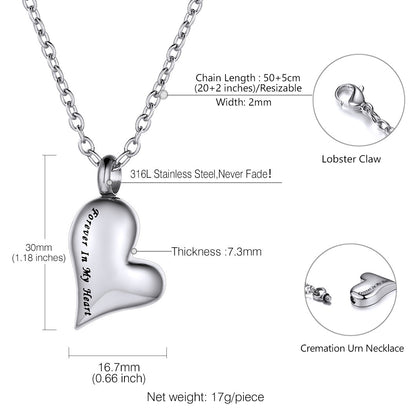 Customized Heart Urn Necklace for Ashes Memorial Gift