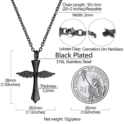 Custom Cremation Wings Cross Urn Ashes Pendant Necklace for