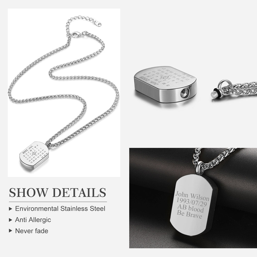 Customized Urn Dog Tag Necklace for Ashes Memorial Cremation Jewelry