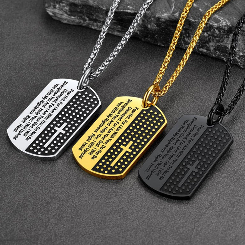 Custom Engraved Military Bible Cross Dog Tag Necklace for