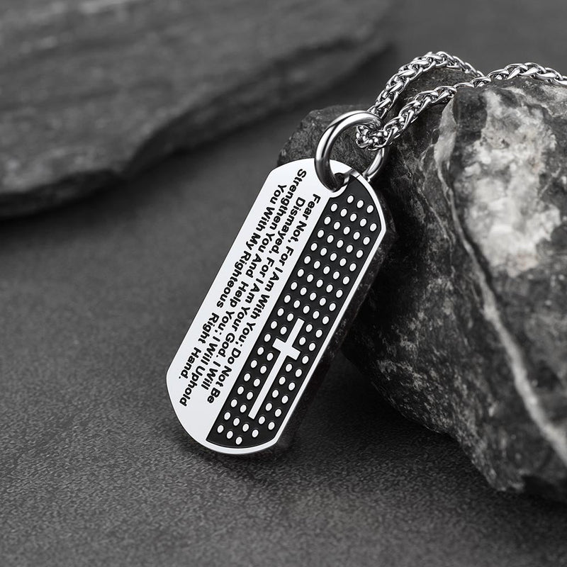 Custom Engraved Military Bible Cross Dog Tag Necklace for
