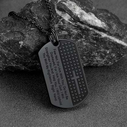 Custom Engraved Military Bible Cross Dog Tag Necklace for