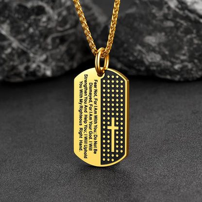 Custom Engraved Military Bible Cross Dog Tag Necklace for
