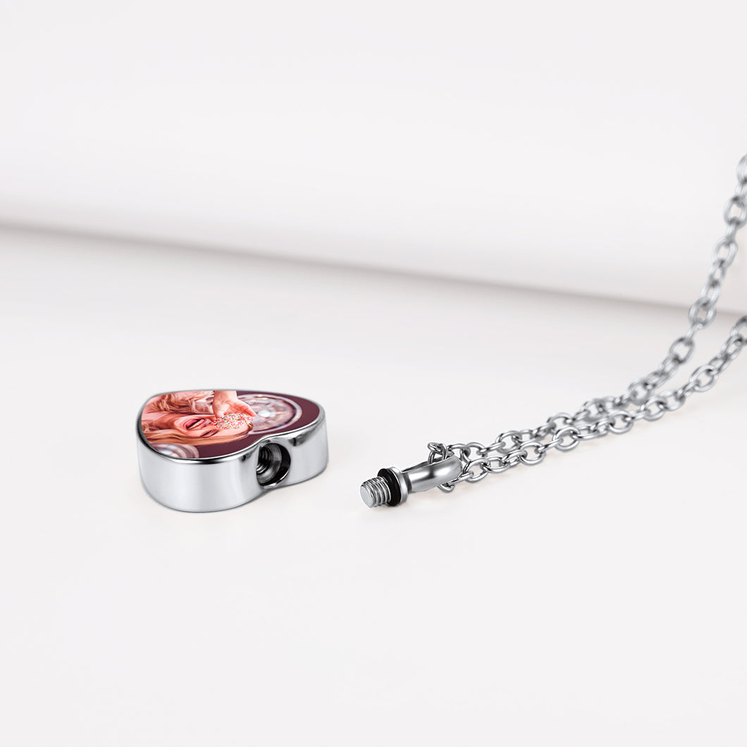 Personalised Picture Heart Urn Pendant Necklace for Ashes Pet Cremation Jewelry