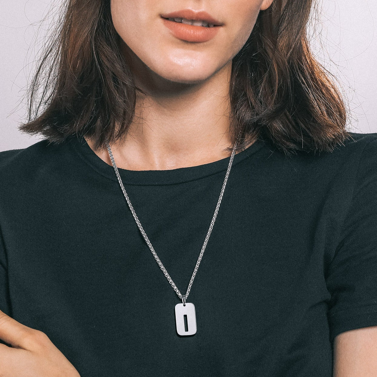 Personalized Hollow Letter Initial Dog Tag Pendant Necklace for