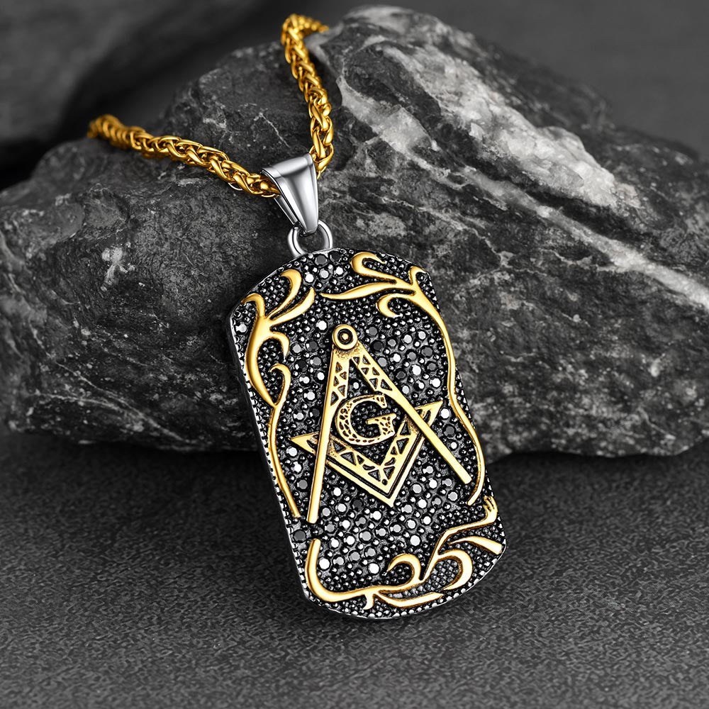 Engraved Freemason Masonic Dog Tag Necklace for