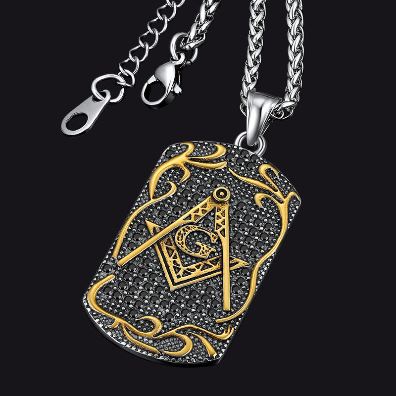 Engraved Masonic Freemason Dog Tag Necklace for