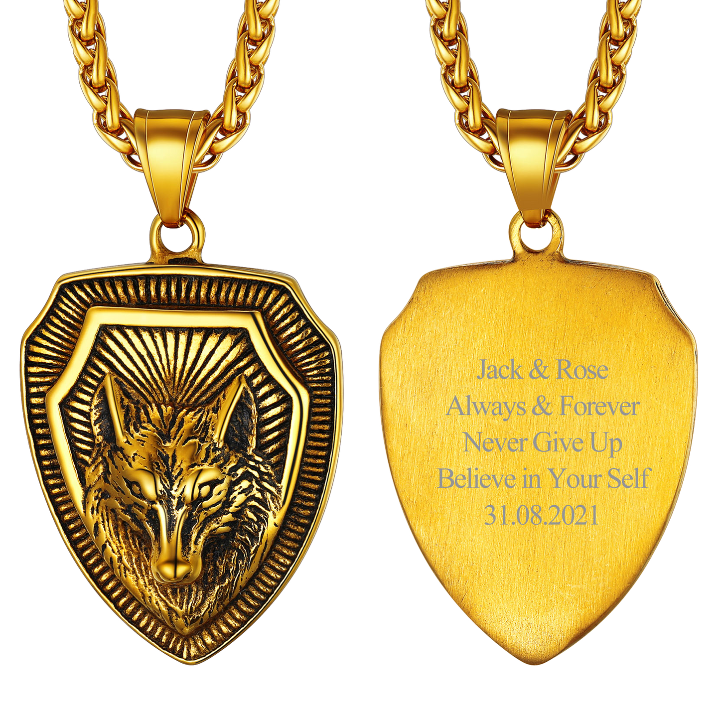Engraved Viking Nordic Wolf Necklace Amulet Pendant for