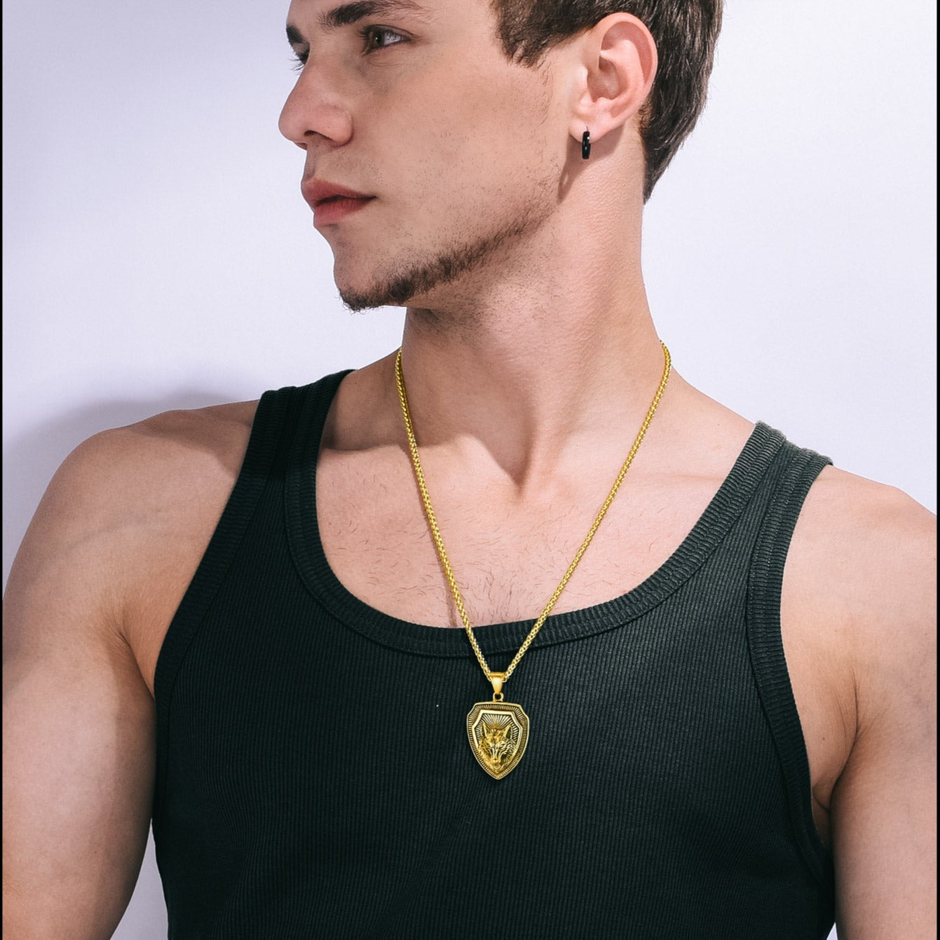 Engraved Viking Nordic Wolf Necklace Amulet Pendant for