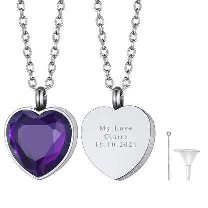 Personalized Cremation Heart Birthstone Urn Ashes Necklace for