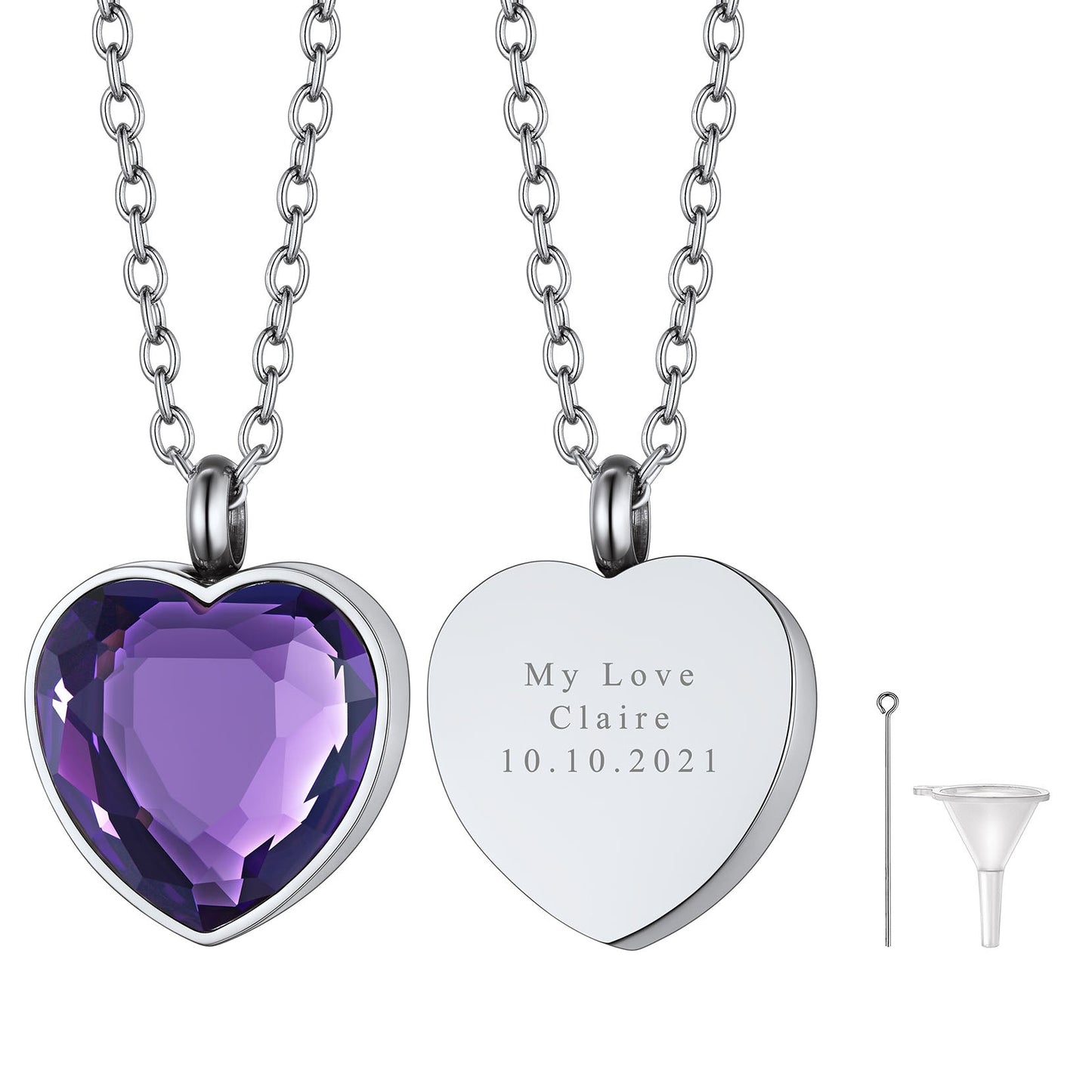 Personalized Cremation Heart Birthstone Urn Ashes Necklace for