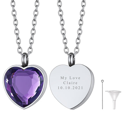 Personalized Cremation Heart Birthstone Urn Ashes Necklace for