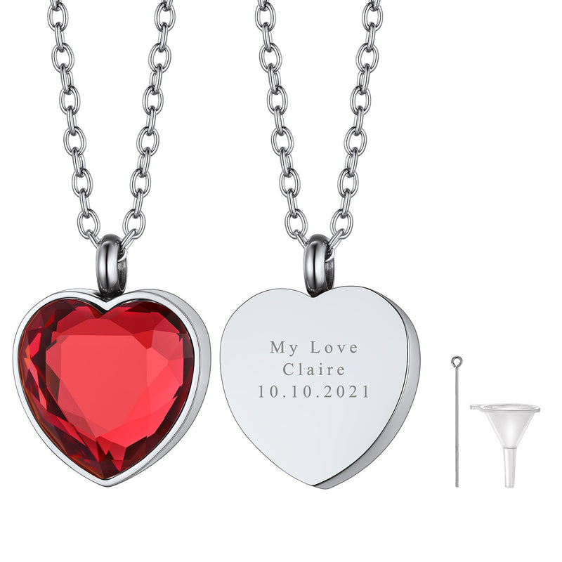 Personalized Cremation Heart Birthstone Urn Ashes Necklace for
