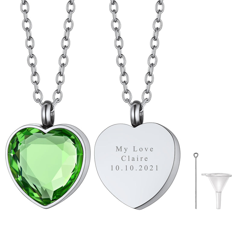 Personalized Cremation Heart Birthstone Urn Ashes Necklace for