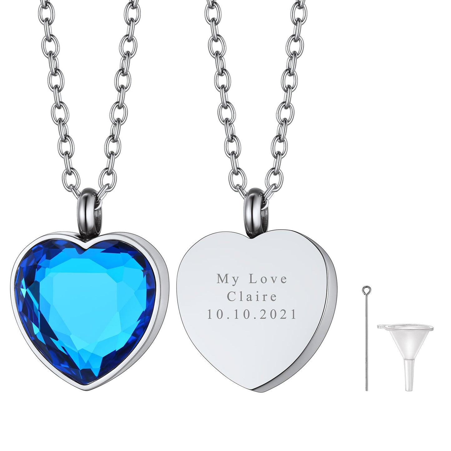 Personalized Cremation Heart Birthstone Urn Ashes Necklace for