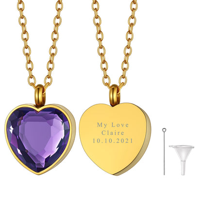 Personalized Cremation Heart Birthstone Urn Ashes Necklace for