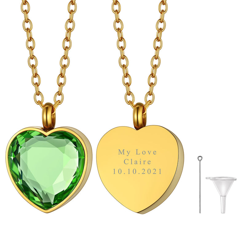 Personalized Cremation Heart Birthstone Urn Ashes Necklace for