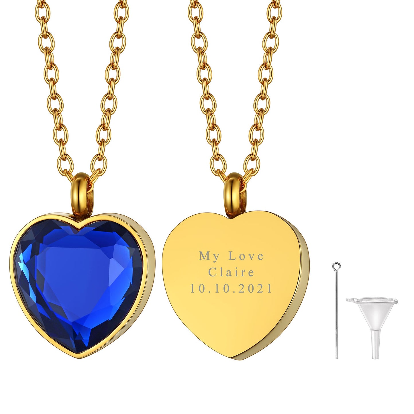 Personalized Cremation Heart Birthstone Urn Ashes Necklace for