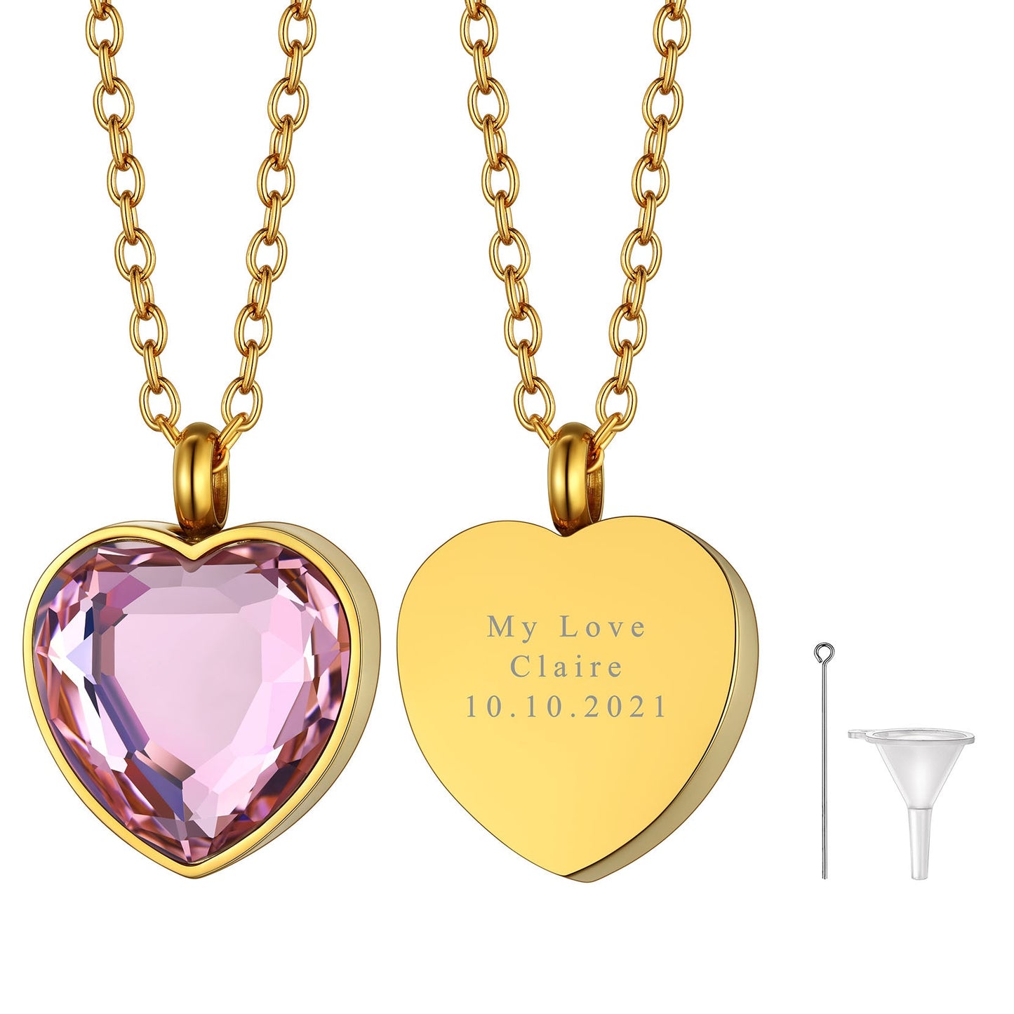 Personalized Cremation Heart Birthstone Urn Ashes Necklace for