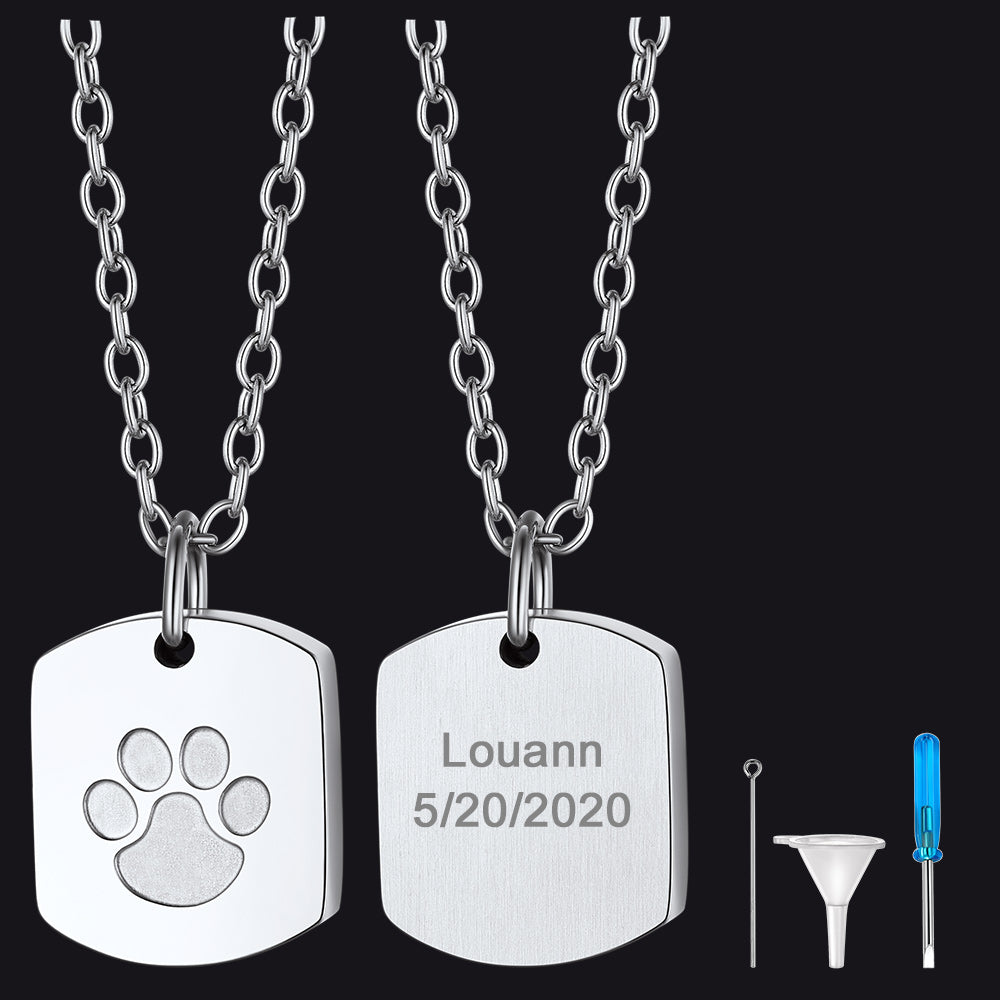 Custom Cremation Pet Feet Urn Dog Tag Necklace for Ashes