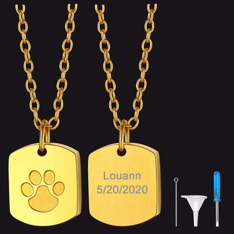 Custom Cremation Pet Feet Urn Dog Tag Necklace for Ashes