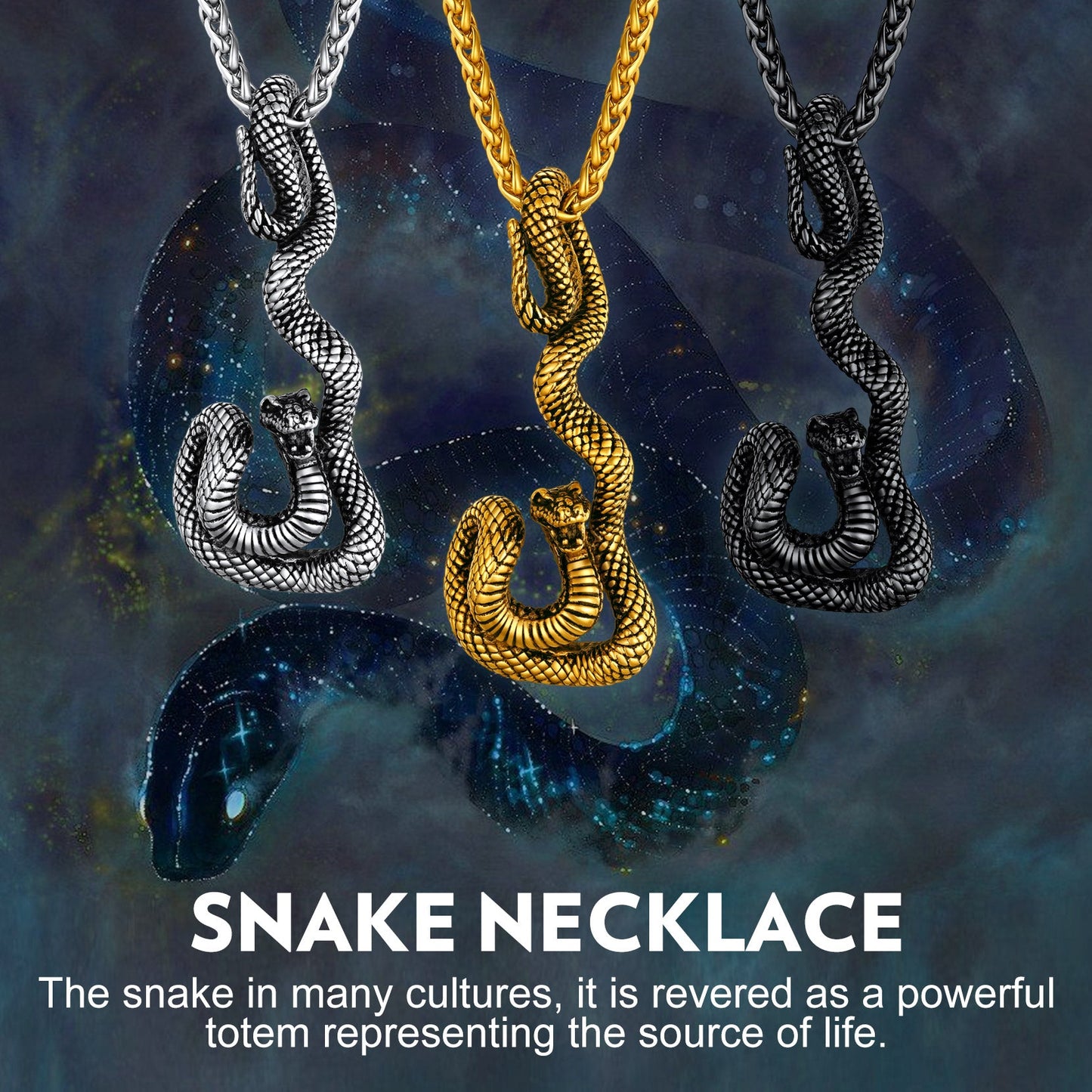 Flash Gothic Snake Pendant Necklace for