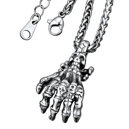 Gothic Skeleton Skull Hand Pendant Necklace