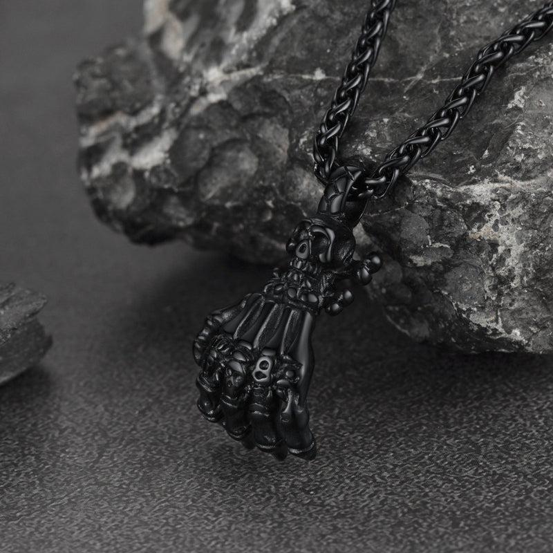 Gothic Skeleton Skull Hand Pendant Necklace