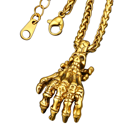 Gothic Skeleton Skull Hand Pendant Necklace
