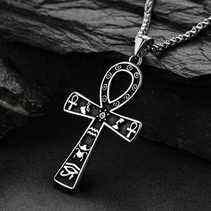 Egyptian Ankh Cross Necklace Pendant With Hieroglyphic for