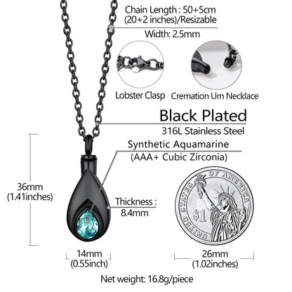 Custom Cremation Tear Drop Birthstone Urn Ashes Necklace for