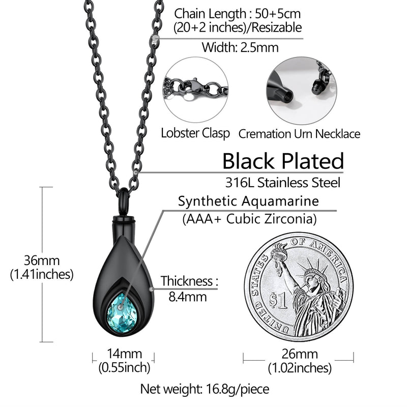 Custom Cremation Tear Drop Birthstone Urn Ashes Necklace for