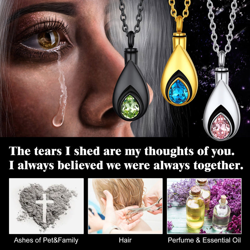 Custom Cremation Tear Drop Birthstone Urn Ashes Necklace for