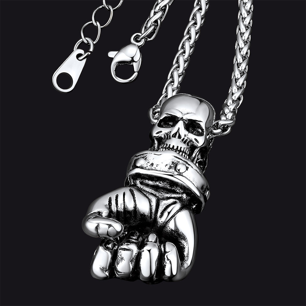 Flash Punk Skull Fist Pendant Necklace for
