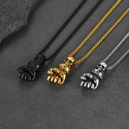 Flash Punk Skull Fist Pendant Necklace for