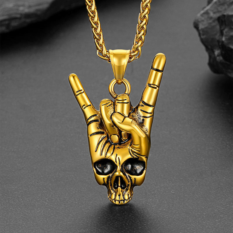 Rock Hand Skeleton Skull Necklace for