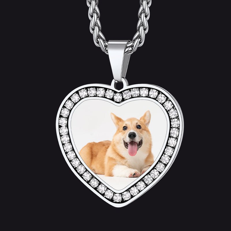 Customized Picture Heart Cubic Zirconia Necklace for