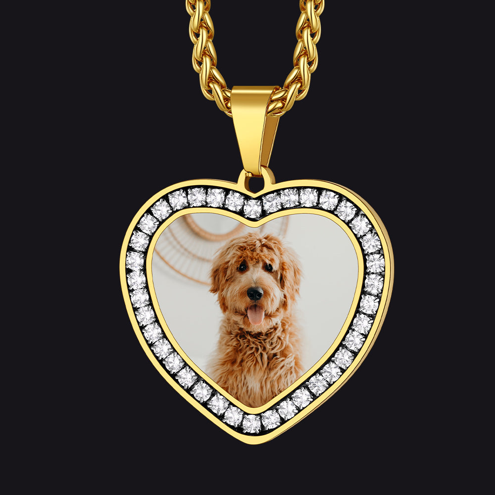 Customized Picture Heart Cubic Zirconia Necklace for