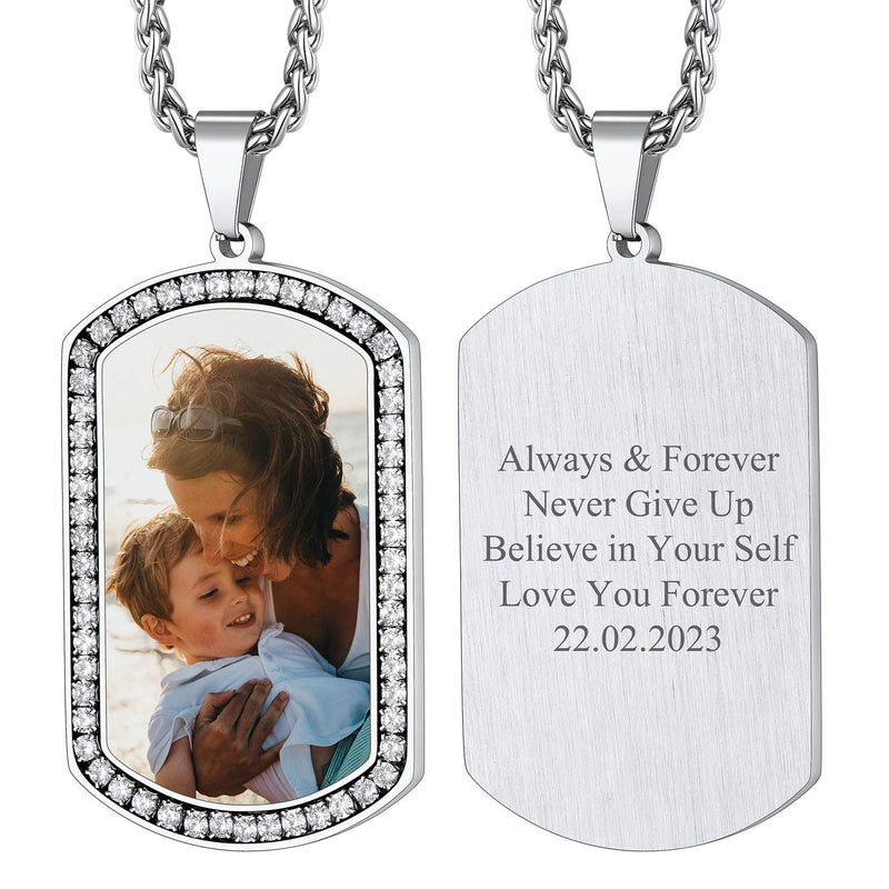Customized Picture Dog Tag Necklace With Cubic Zirconia Memorial Gift for