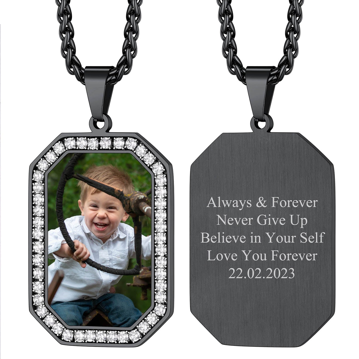 Customized Engraved Picture Dog Tag Necklace Memorial Gift
