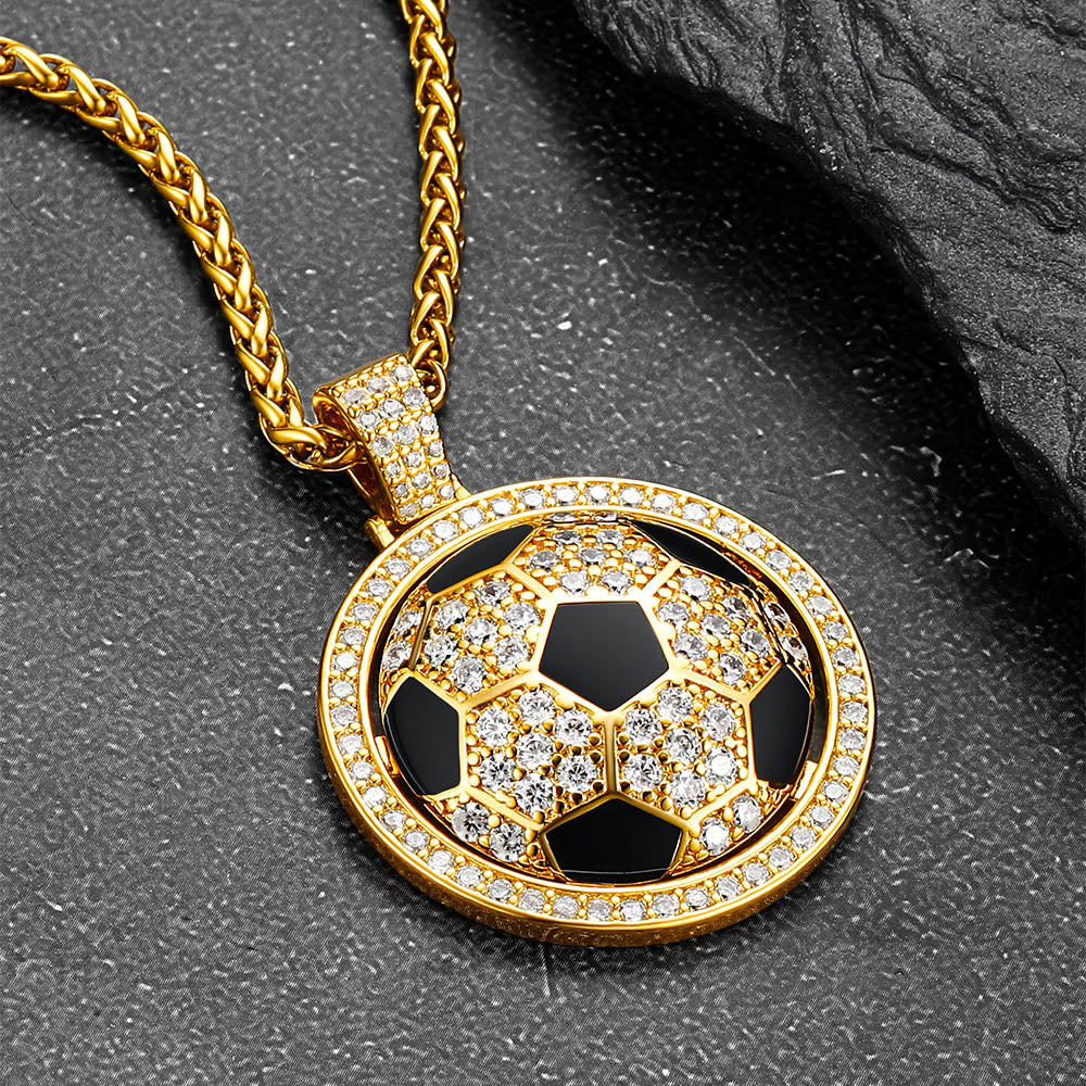 Bling Soccer Spinner Pendant Necklace for